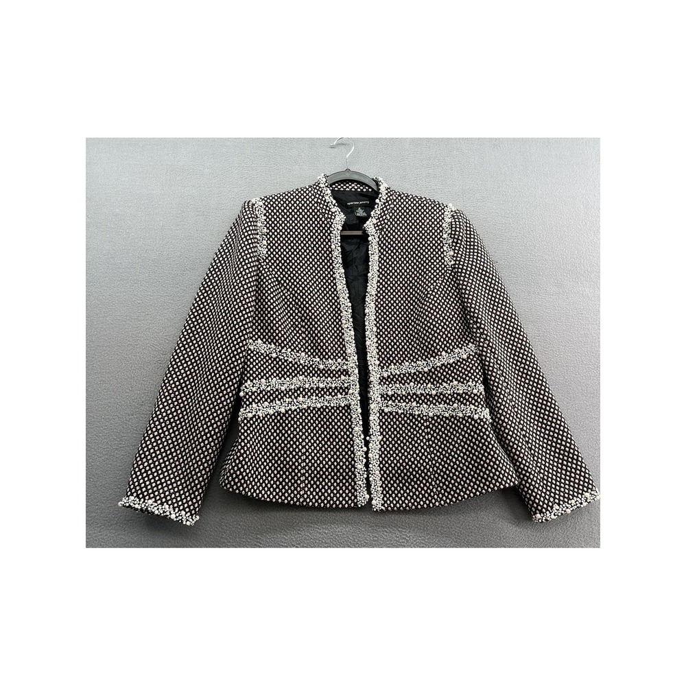 Spenser Jeremy Jacket Blazer Women's 14 Black Pink Wool Blend Open Front Tweed